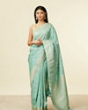 Sea Green Floral Grid Patterned Saree